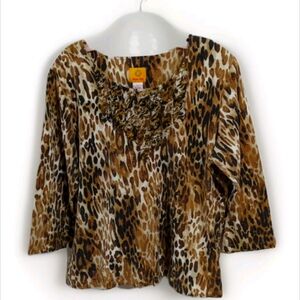 ❤️‍🔥🐆Ruby Rd Shirt Women's L 3/4 Sleeve Animal Print Top Blouse Cotton Blend